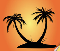 Palmtree Island Silhouette Vector