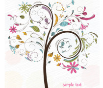 doodles illustration with colorful tree vector illustration