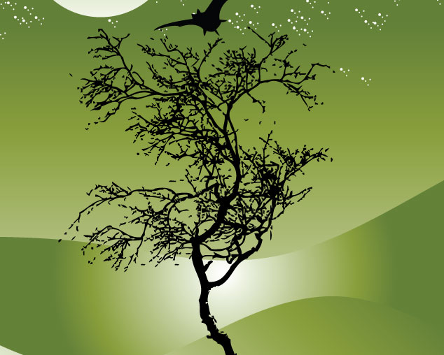 Tree with Moon Tree Vector