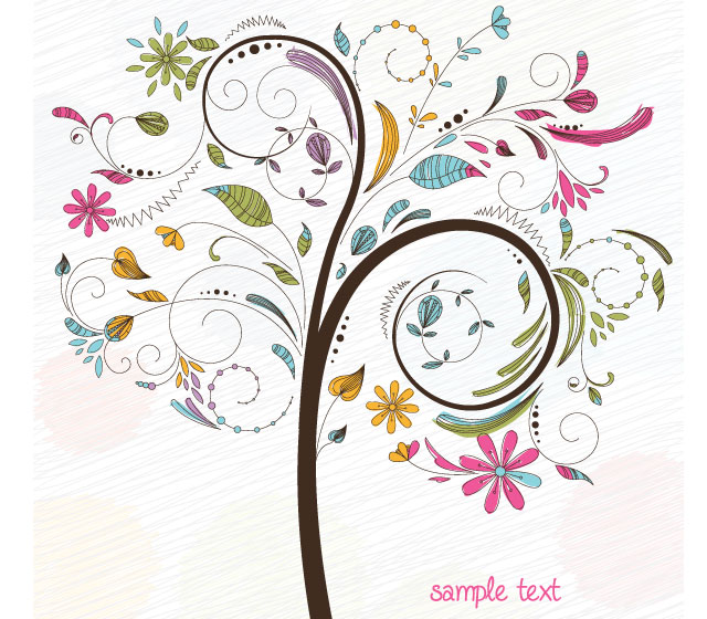 doodles illustration with colorful tree vector illustration Tree Vector